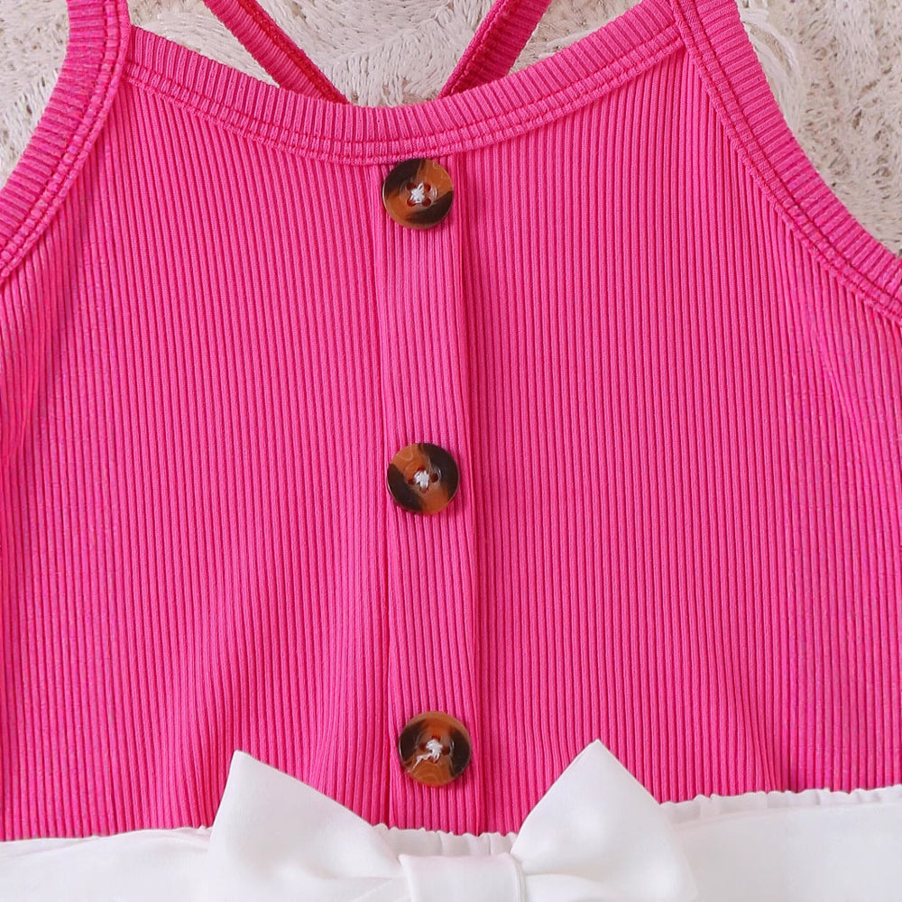 Children's clothing  fashion children's clothing rose red suspender top + printing pattern shorts girl