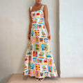 cross-border e-commerce european and american women's clothing: new summer collection - graffiti print cami bandeau maxi dress 661