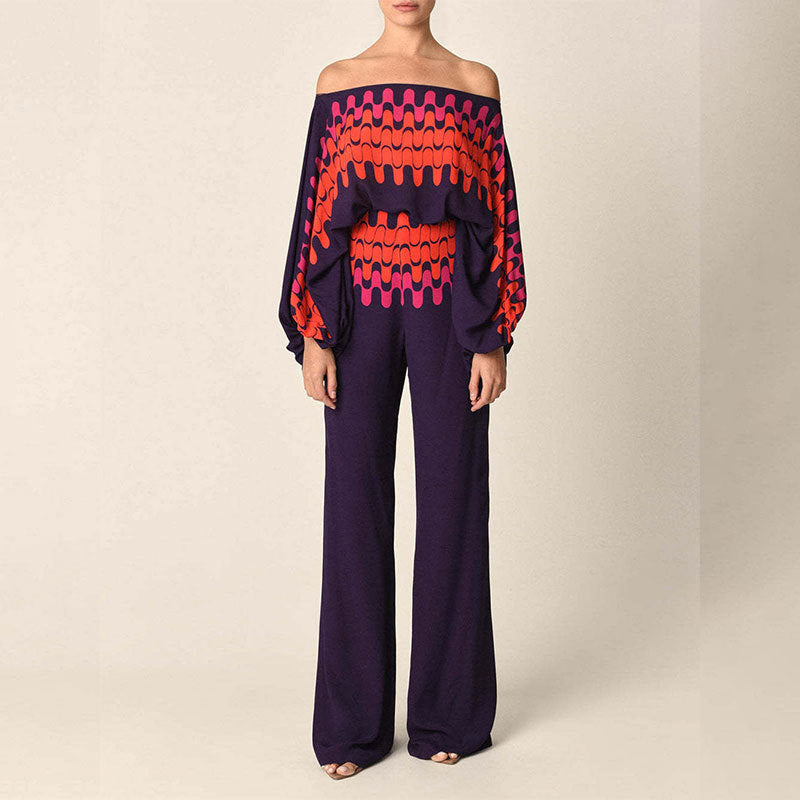 cross-border e-commerce european and american women's clothing: new summer collection - printed off-the-shoulder loose batwing sleeve wide-leg pants set