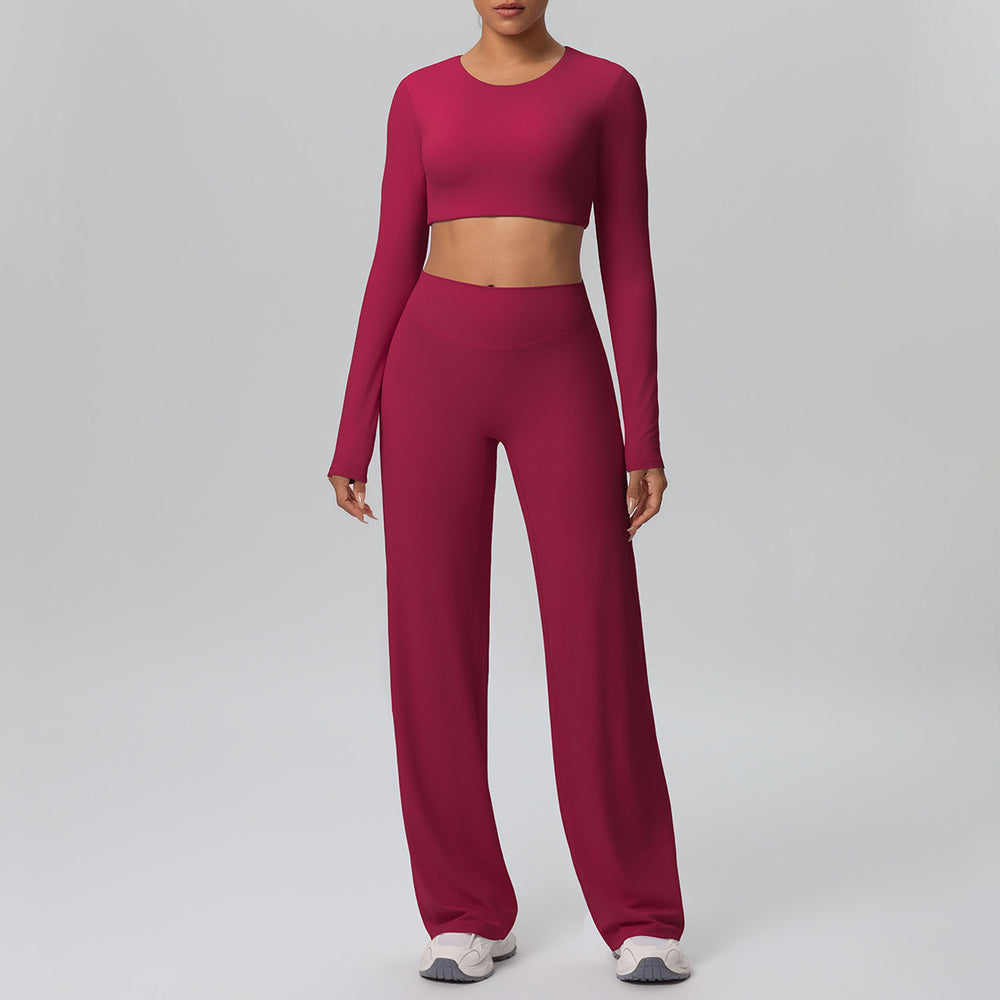 New arrival: solid color double-sided brushed microfiber seamless wide-leg activewear set - perfect for running, yoga, and fitness