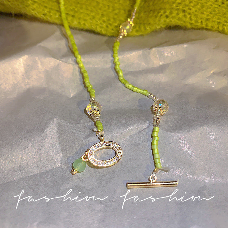 Forest style small fresh one-word buckle ring necklace handmade ins woven niche bestie elegant couple gift necklace