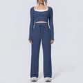 Naked feel quick-drying tight-fitting yoga clothes fake two-piece with chest pad sports long sleeves drawstring wide-leg running fitness suit for women