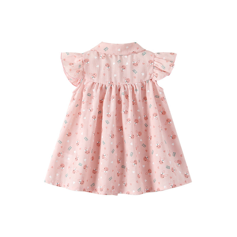 Girls' dress  summer new arrival kids princess dress shirt pink rabbit floral skirt for toddlers and young children