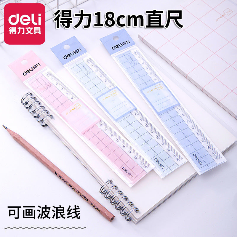 Deli 6235 Straight Rule Color Multifunctional Plastic Ruler with Wave Line Cartoon Small Ruler Student Portable Transparent