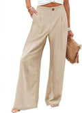cross-border  fashion summer plaidhigh waistpants button elastic waist loose pants women's casual straight-leg pants