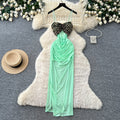 Accessible luxury leopard print patchwork red suspender dress women's summer k-style sleeveless waist slimming lookelegant long dress work clothing