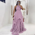 European and american cross-border women's fashion:  spring new arrival - sexy and elegant halter neck high-waisted design purple sleeveless dress