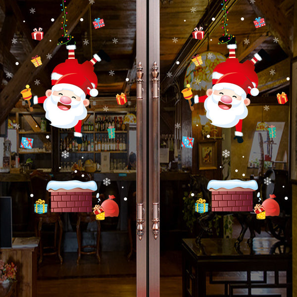 Wall sticker new fun roof Santa Claus bedroom living room window decoration Christmas wall sticker XH6282