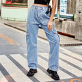 American retro european and american cross-border  new washed semi-elastic design stylish denim workwear casual pants for women