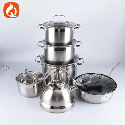 New arrival cross-border stainless steel pot set for home twelve-piece set of multi-bottom frying pan milk soup pot kitchenware manufacturer wholesale