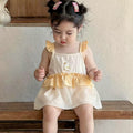 Girls' sweet flutter sleeve lightweight romper dress - stylish princess style, perfect for birthdays, first months, and everyday wear
