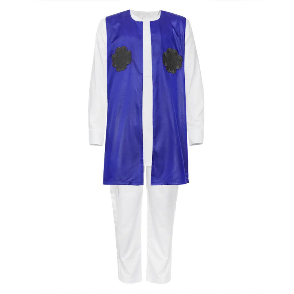 African  t-shirt long sleeves + pants 3-piece set independent station matte cloth men's fashionembroideroutwear vest