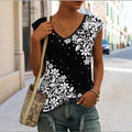 casual sleeveless v-neck floral and vine print polka dot comfortable versatile loose-fit summer top