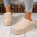 round toe suede rubber snow boots mid-heeled thick solefleece-linedheattech lace fashion cotton slippers for women