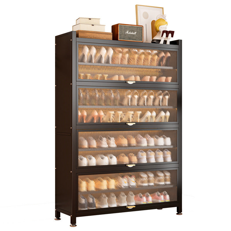 For home layered partition shoe cabinet steel door floor-standing multi-layer dust-proof shoe rack large capacity storage flip-door shoe cabinet