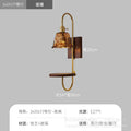 Vintage walnut wall sconce with antique brass and ceramic shelf - bedroom bedside b&b manufacturer