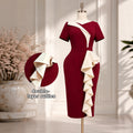 New arrival cross-border ruffles one-step skirt silm color matching work clothing hip-covering short-sleeved dresswoman dresses