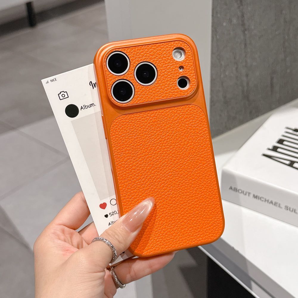Simple solid color leather texture instantly transforms to 17, compatible with apple 17 pro max lychee grain phone case iphone 16 protective cover