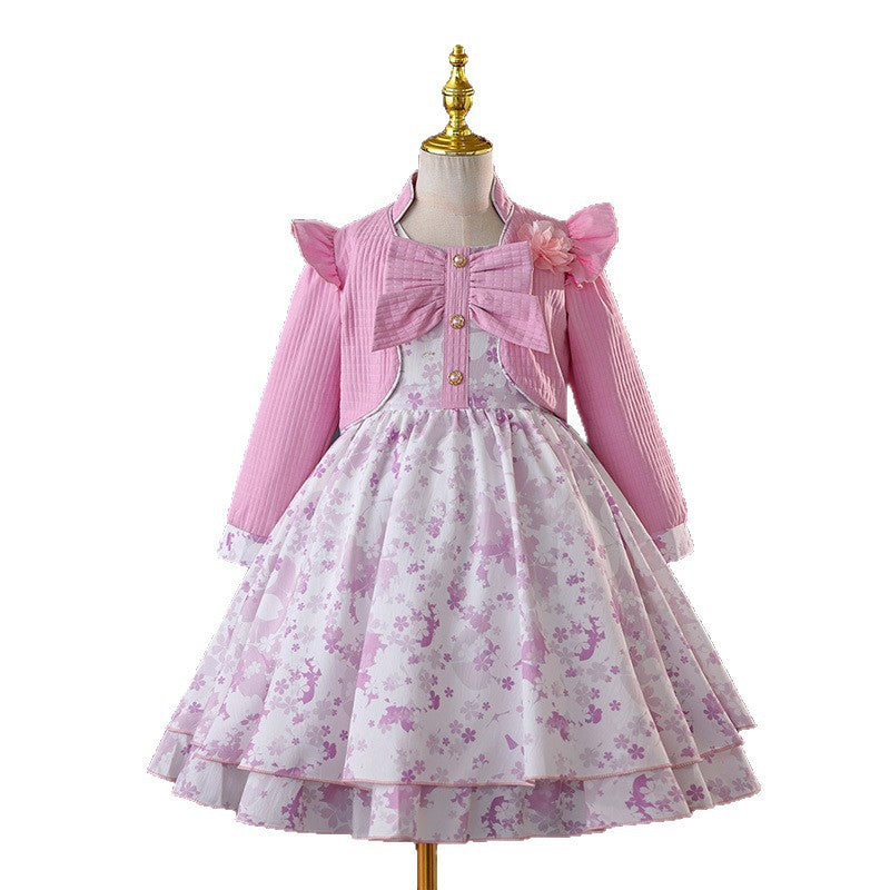 hot seller: girls' printed two-piece set - jacket & a-line skirt - new autumn/winter collection - girls' princess dress -