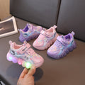 Spring/autumn new cartoon cat light-up sneakers for girls - luminous, breathable mesh casual shoes for toddlers and young children - trendy style