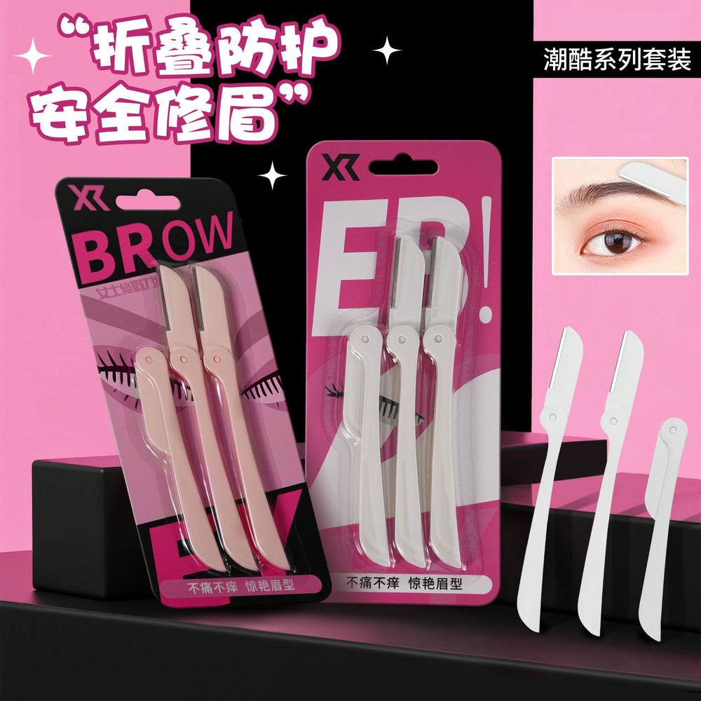 Shurmei 3-pack foldable eyebrow trimmer, special security protective net for women, beginner eyebrow trimmer, eyebrow trimming tool