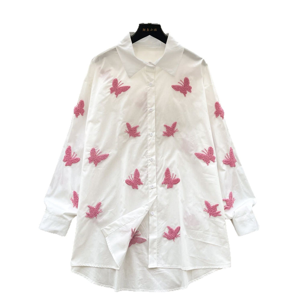 French chic heavy butterfly embroidery loose long sleeve blouse - women's spring premium style, age-defying, versatile, and slimming shirt