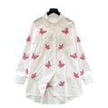 French chic heavy butterfly embroidery loose long sleeve blouse - women's spring premium style, age-defying, versatile, and slimming shirt