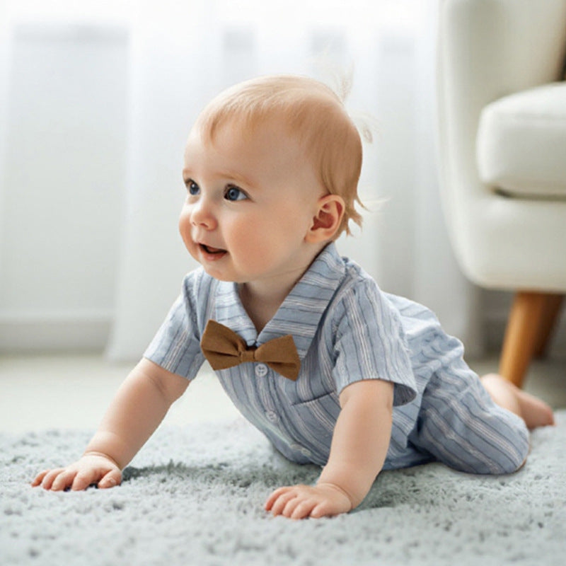 Baby summer clothes thin baby onesie striped cotton newborn clothes short sleeve boy's romper air conditioning suit