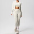 new cloud-soft brushed slim-fit long sleeve activewear set: includes a sporty jacket, casual peach lift leggings, and a yoga top – a three-piece workout outfit