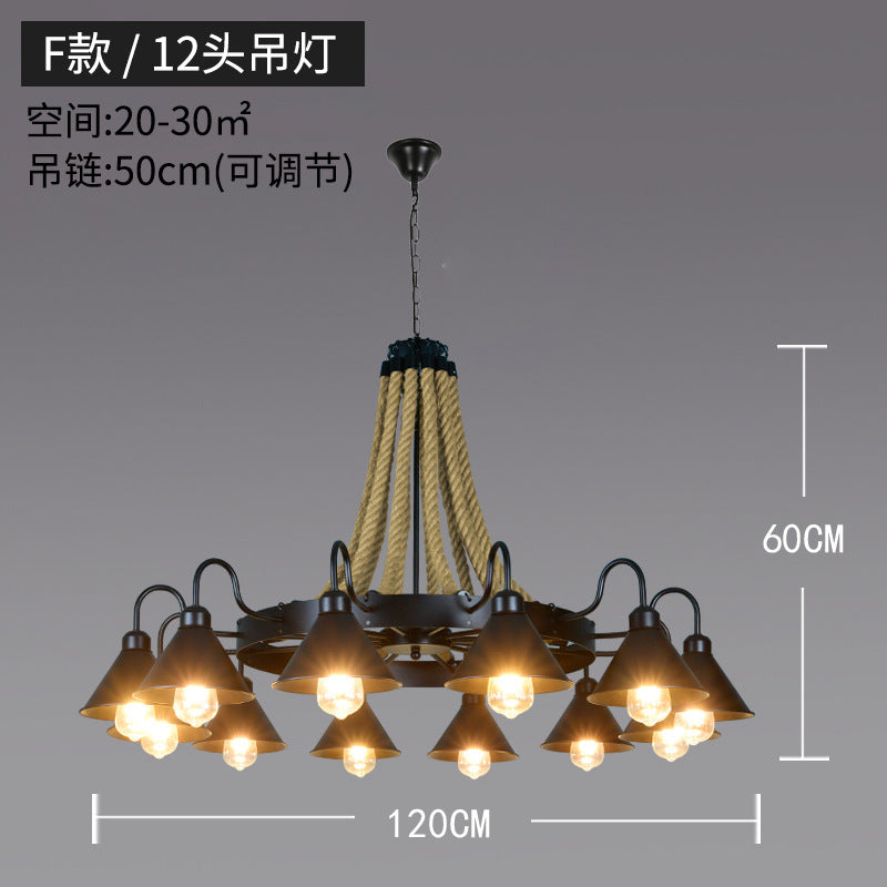 American retro hemp rope chandelier creative hotel lobby B & B restaurant lamp personalized industrial style hotel box lamp