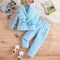 fall/winter new girls' long-sleeve bowknot mesh sleeve blazer and pants two-piece set (sizes for toddlers and young children)