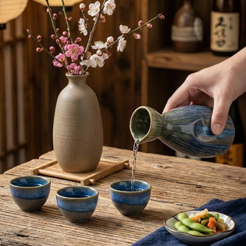 Japanese retro wine set wine bottle suit white wine cup ceramic liquor cup clear pot for home wine cup tea cup accessible luxury
