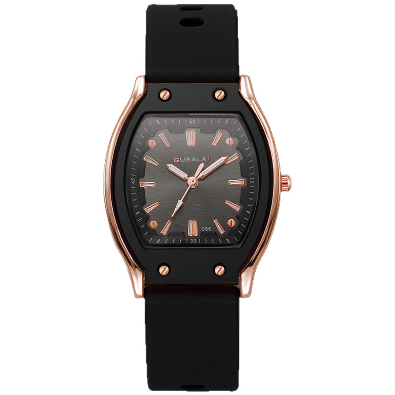 New arrival tweed style wine barrel square women's silicone watch high-looking women's watch student women's niche style quartz watch