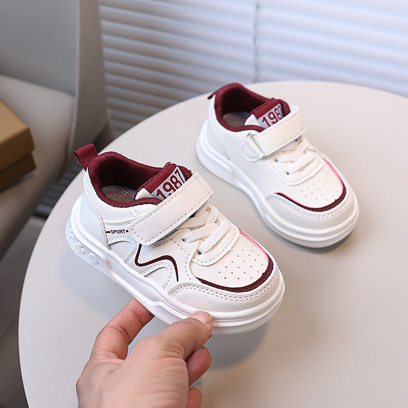 spring new children's leather panel shoes, boys' sneakers, korean style soft sole girls' white shoes, ages 1-6