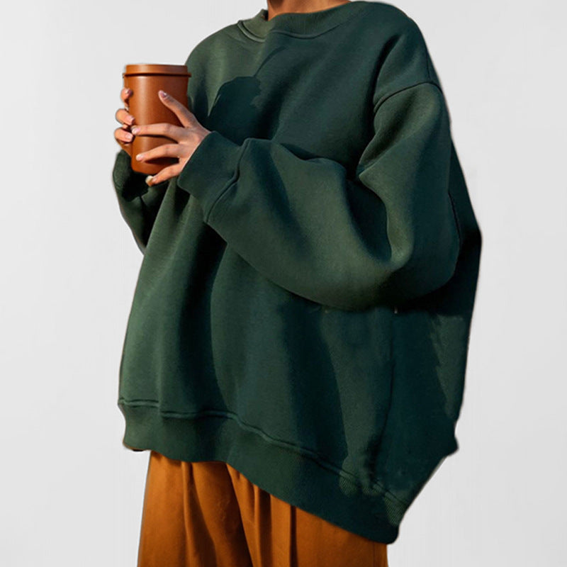 autumn new arrivals: european and american style women's outerwear - round neck, loose fit, solid color pullover sweatshirt