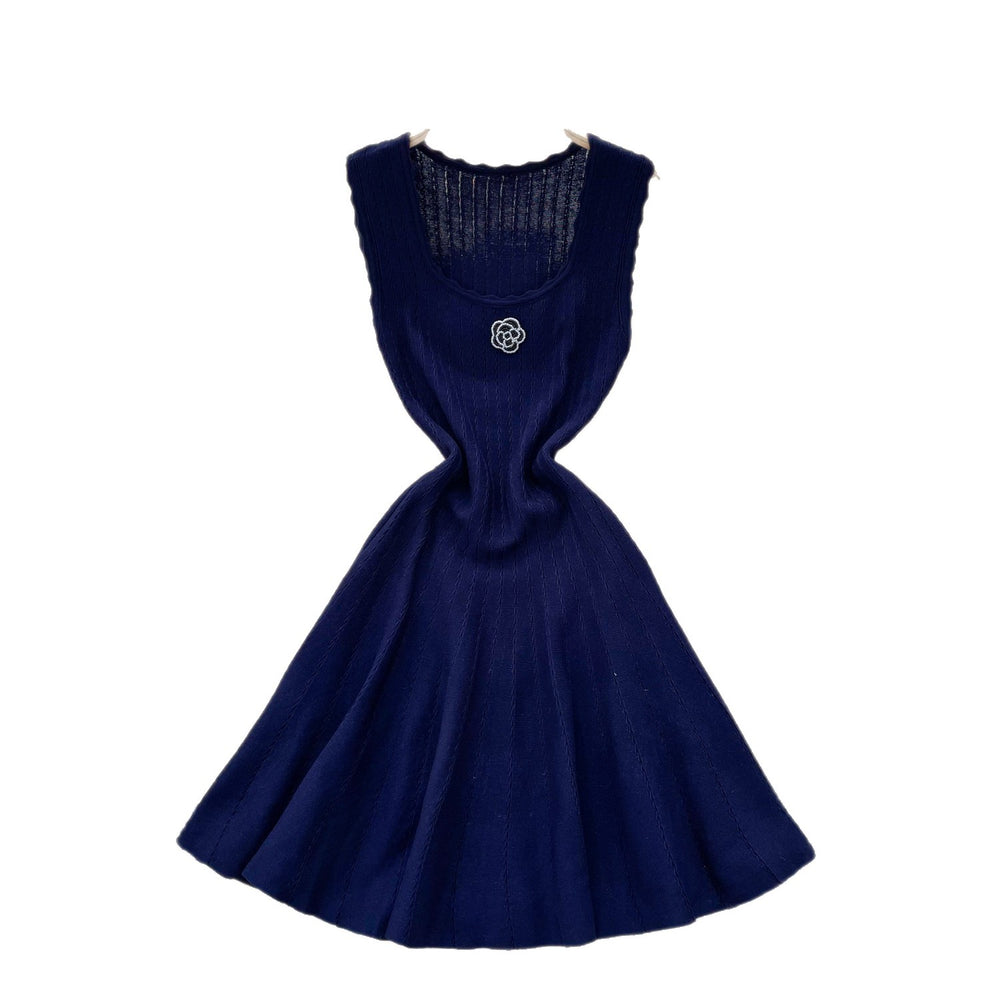 Korean style u-neck sleeveless knitted floral dress - women's 2026 summer new arrival, slim fit, figure-flattering, elegant a-line dress for work and casual wear