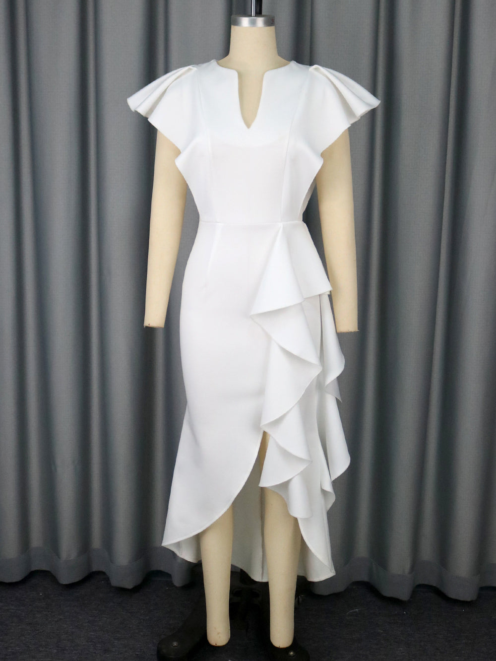 summerelegantelegancev neckruffle sleeveasymmetricaldress women's summerclassy dresses
