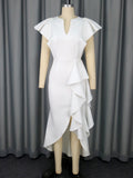 summerelegantelegancev neckruffle sleeveasymmetricaldress women's summerclassy dresses