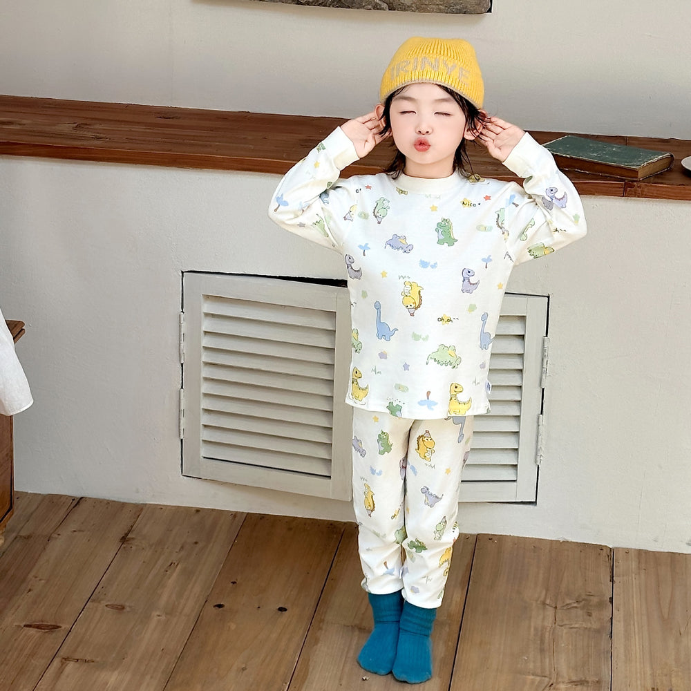 Kids' 100% cotton thermal underwear set - boys' and girls' spring/autumn warm printed pajamas