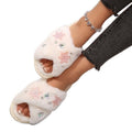 foreign trade large size open toe fur slippers bright diamond snowflake fur slippers open cross popular style home women's slippers