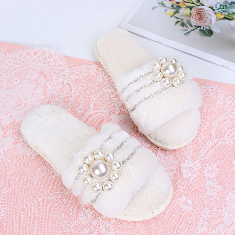 2024 new winter pearl fleece slippers - couple's warm indoor home slippers - export quality plush cotton slippers for women