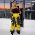 European and american style multi-pocket jeans  cross-border women's clothing african fashiontrendy tie-dye high waist overalls