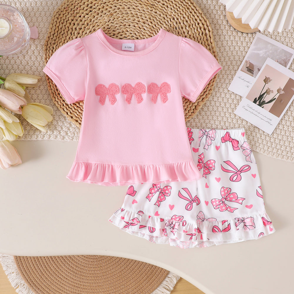 Amazon fashion summer new girls baby cute pattern short sleeve t-shirt printingshortscasual children's clothing suit