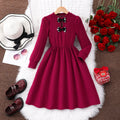 Girls' (tall) dress, autumn long-sleeve solid color bow dress