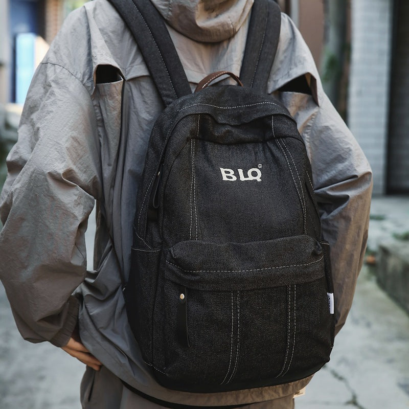 Denim backpack - in-stock, trendy style for men and women, matching couple design, fresh and simple denim student backpack