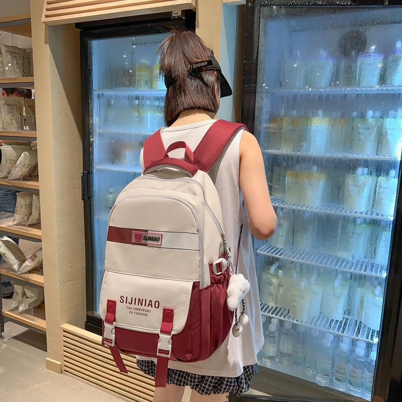 New contrasting color female junior high school student schoolbag fashion travel simple student backpack large capacity casual student backpack