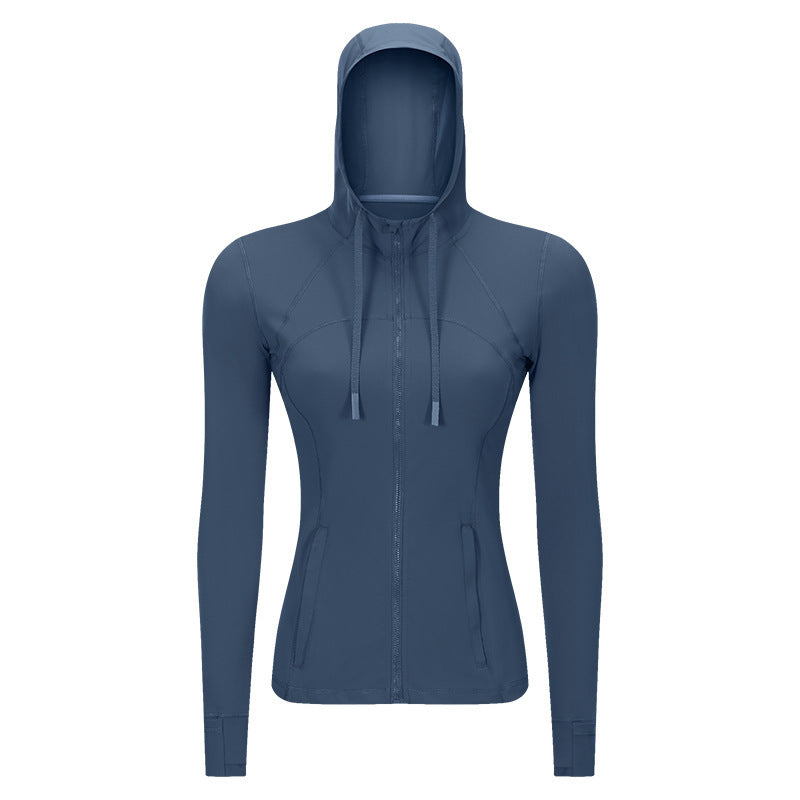 new women's activewear hooded jacket - slim fit, shaping, stretchy running zip-up yoga top s2088