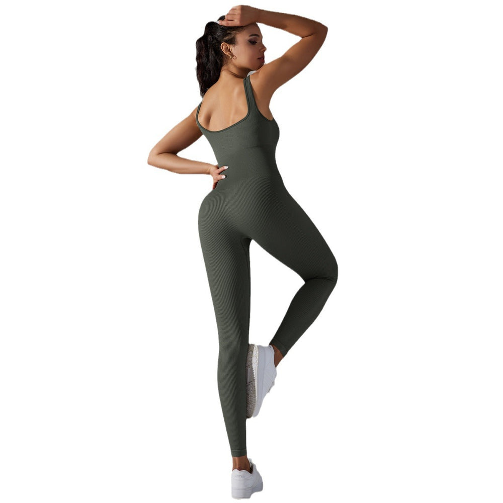 European and american seamless ribbed bodysuit yoga outfit - tummy control, butt lift, sports bra, tight-fitting bodysuit, quick-dry fitness apparel for women
