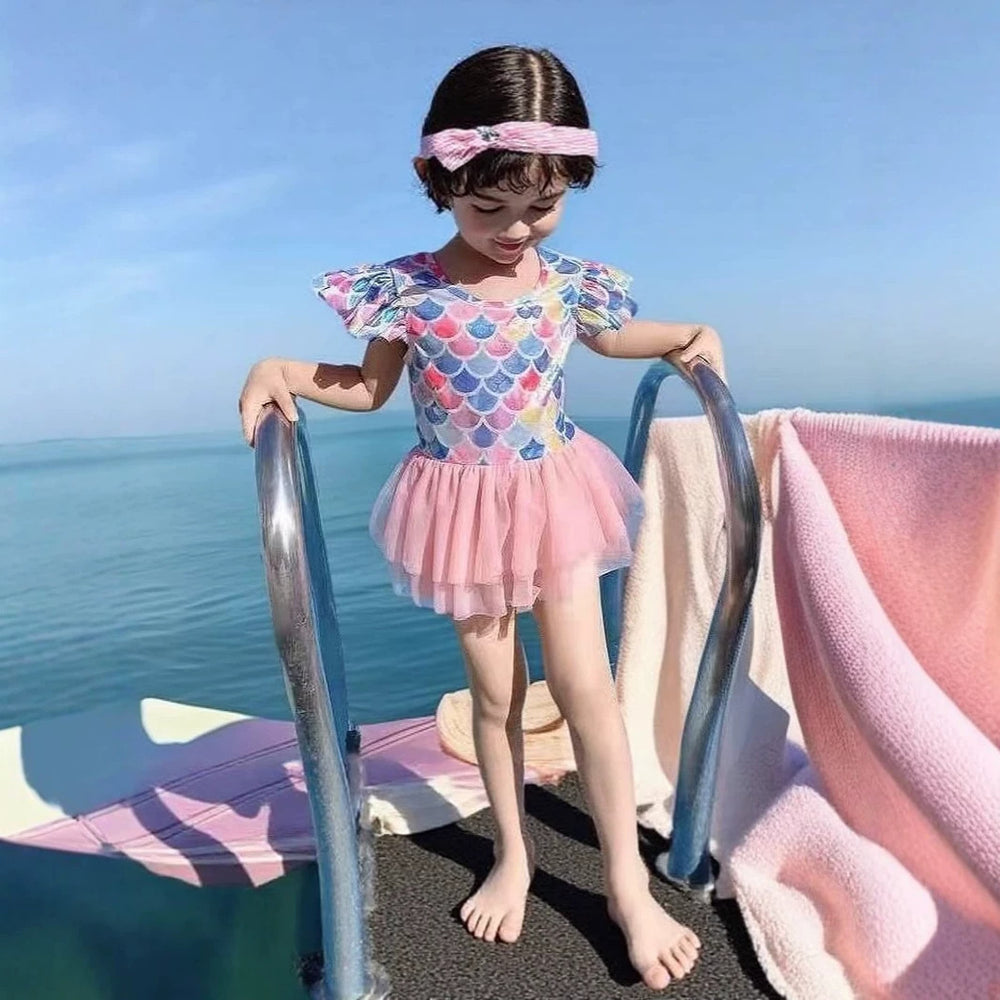Baby girl swimsuit cute summer kids floral print swimwear toddler & child stylish open back quick-dry swimsuit