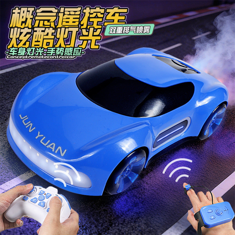 2.4g remote control concept car, dual-spray stunt rc toy car with gesture sensing, lights, music, and sci-fi design